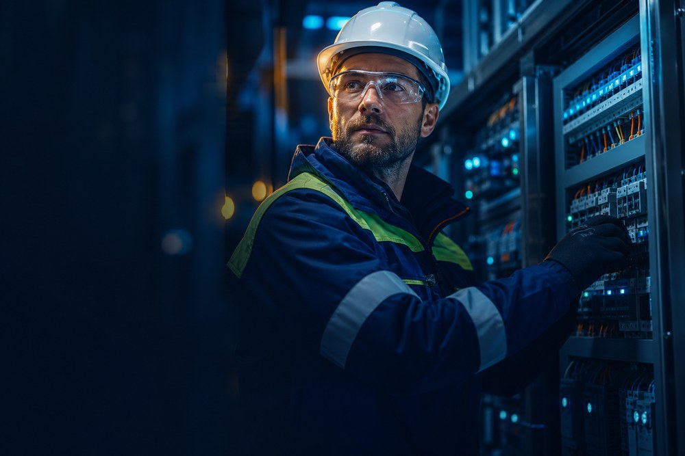 10X Workforce skilled-trades electrician on-site at a control panel — your strategic labor partner