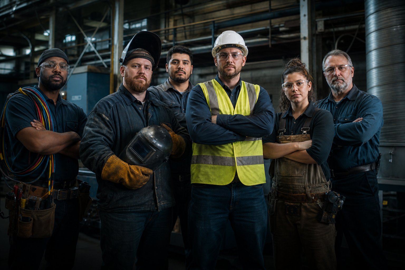 A diverse team of skilled trades professionals